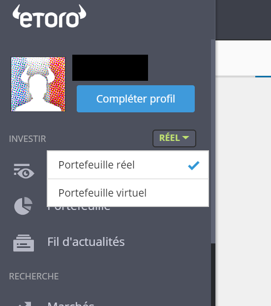 Portefeuille réel etoro