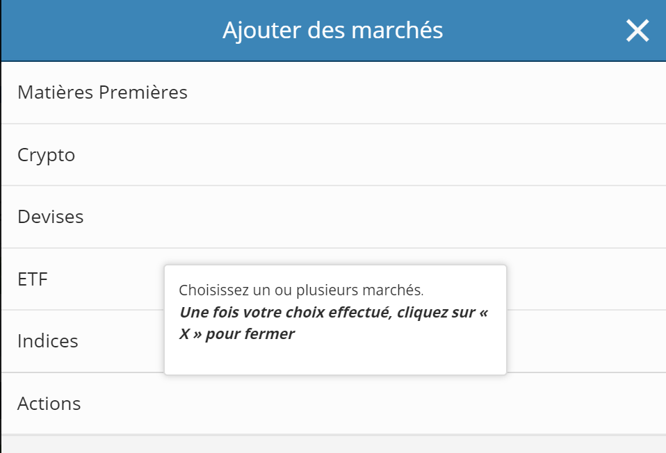 Ajouter des marchés etoro